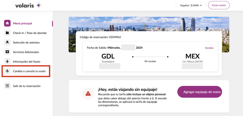 Volaris 볼라리스 항공 예약 취소