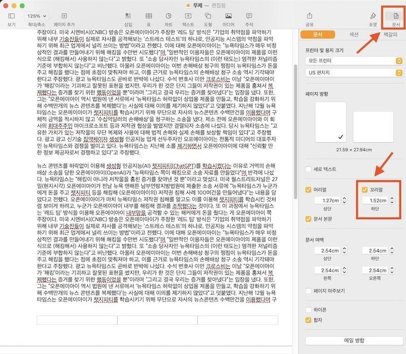 맥북 페이지스 페이지 번호