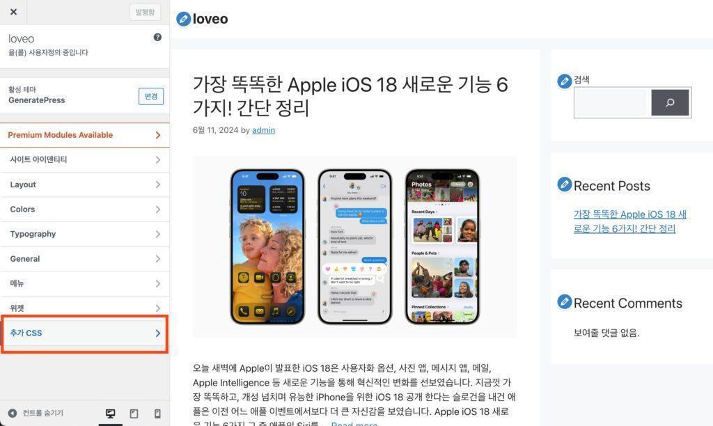 워드프레스 추가CSS