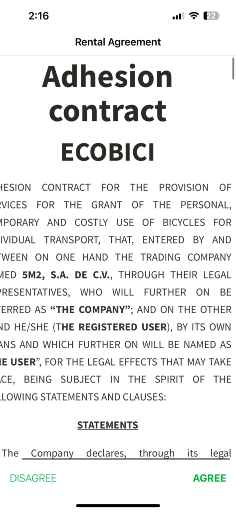 공유자전거 ECOBICI 결재 약관