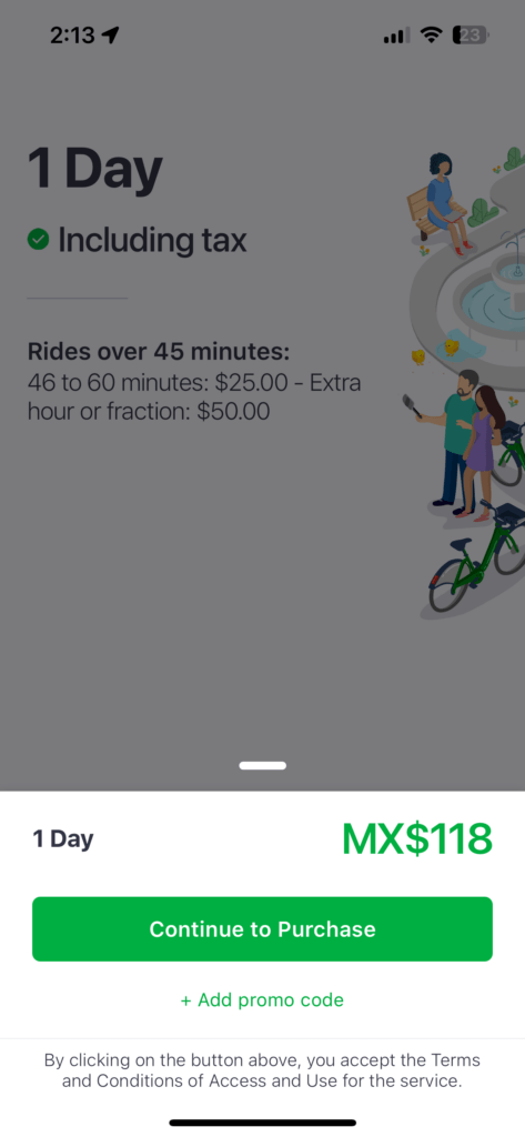 공유자전거 ECOBICI 1일 이용 비용
